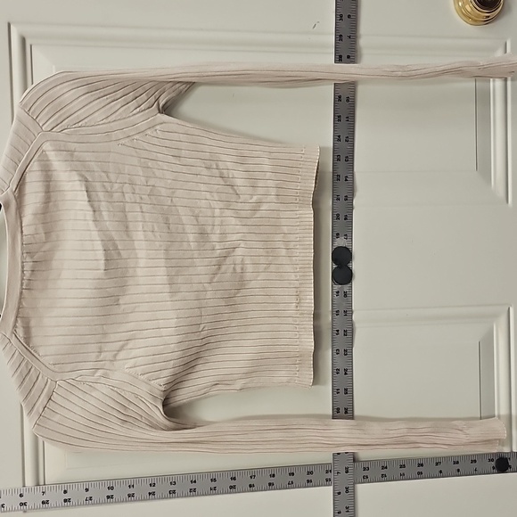 Beige, Cropped, Y2k, Ribbed, Button-Up Sweater, Top, Long Sleeve, Luxury, Cozy - Picture 4 of 5